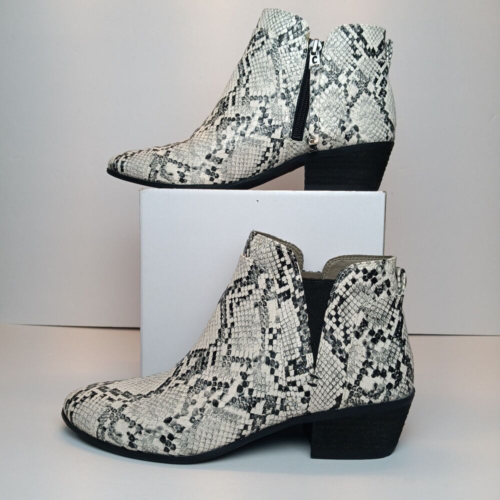 Circus By Sam Edelman Pipper Ankle Boots Ivory & Black Snakeskin Print Womens 7